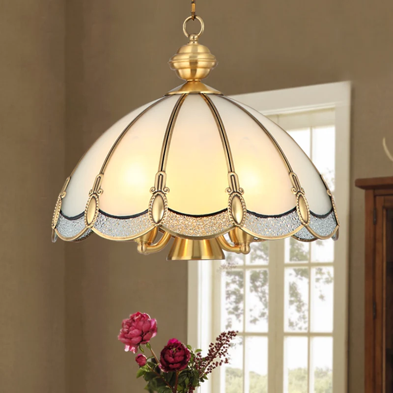 Parapluvormige eetkamer hanglamp antiek opaalglas gouden kroonluchter lichtarmatuur Clearhalo