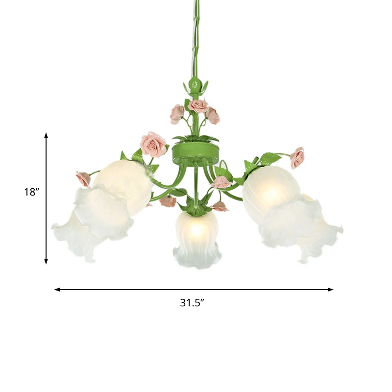 Pastorale bloem hangende hanger 3/5 hoofden witte glazen kroonluchter verlichtingsarmatuur groen voor woonkamer Clearhalo