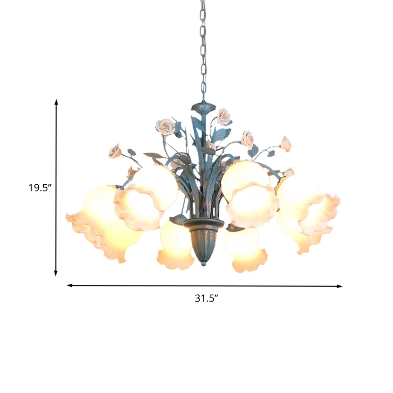 Pastorale bloesem kroonluchter verlichtingsarmatuur 3/5/6 koppen wit glazen hangende plafondlamp blauw Clearhalo