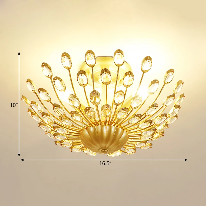 Peacock Crystal semi-inbouwlamp Vintage 3-lichts slaapkamerplafondlamp goud Clearhalo