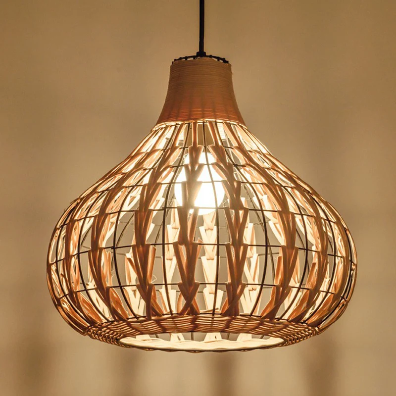 Peervormige hangende verlichtingsarmatuur Rustieke bamboe enkele restaurant hanglamp hout Clearhalo