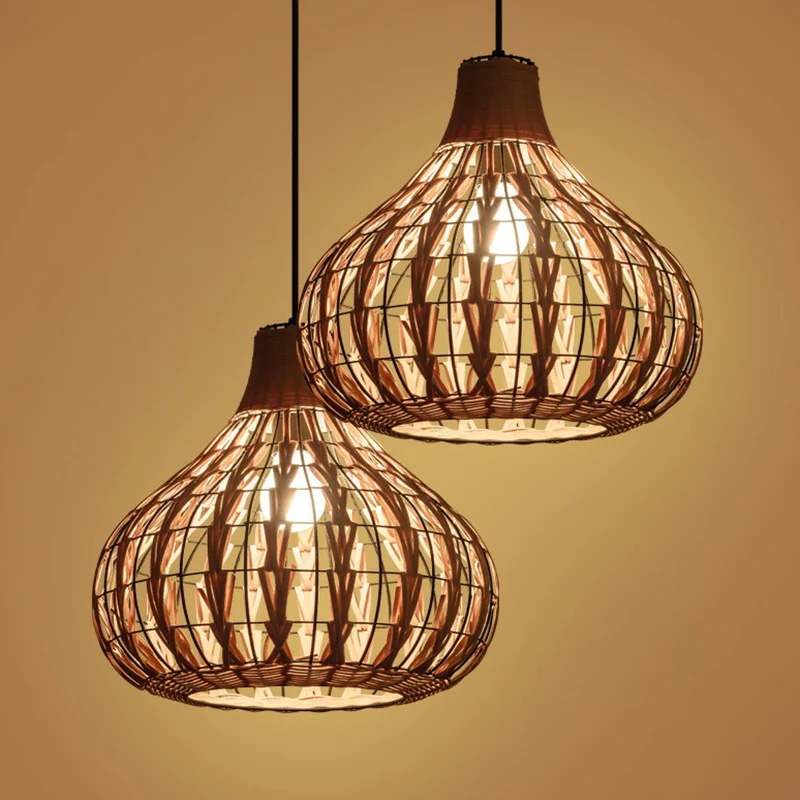 Peervormige hangende verlichtingsarmatuur Rustieke bamboe enkele restaurant hanglamp hout Clearhalo