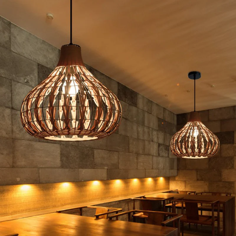 Peervormige hangende verlichtingsarmatuur Rustieke bamboe enkele restaurant hanglamp hout Clearhalo