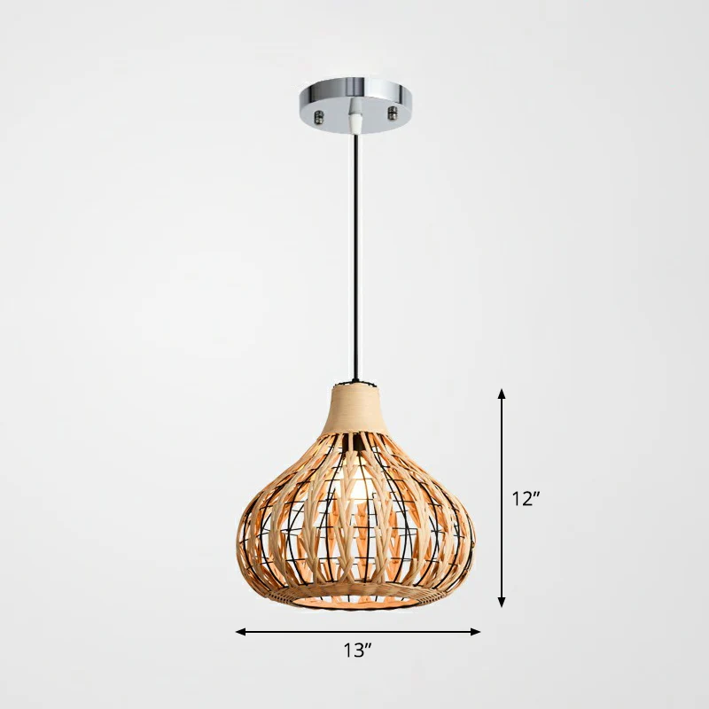 Peervormige hangende verlichtingsarmatuur Rustieke bamboe enkele restaurant hanglamp hout Clearhalo