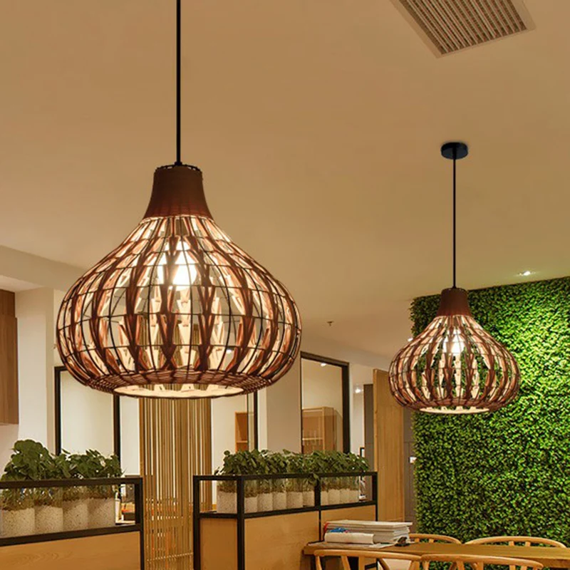 Peervormige hangende verlichtingsarmatuur Rustieke bamboe enkele restaurant hanglamp hout Clearhalo