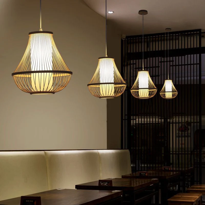 Peervormige hanglamp, eigentijdse bamboe restauranthanglamp met één lamp hout Clearhalo