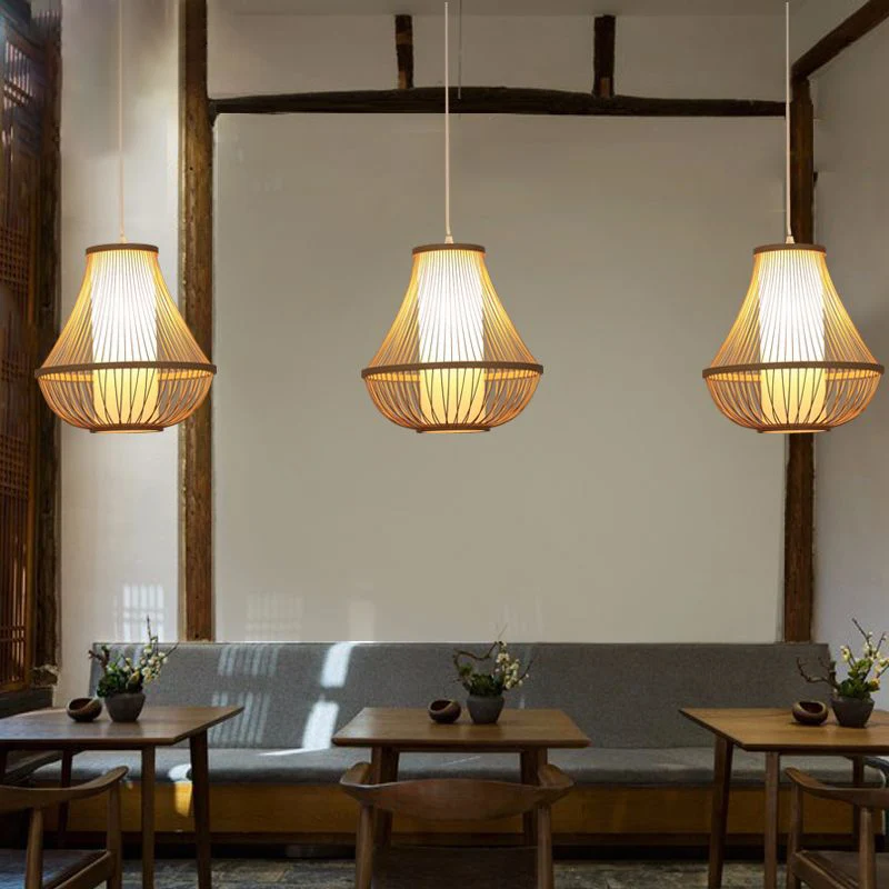 Peervormige hanglamp, eigentijdse bamboe restauranthanglamp met één lamp hout Clearhalo