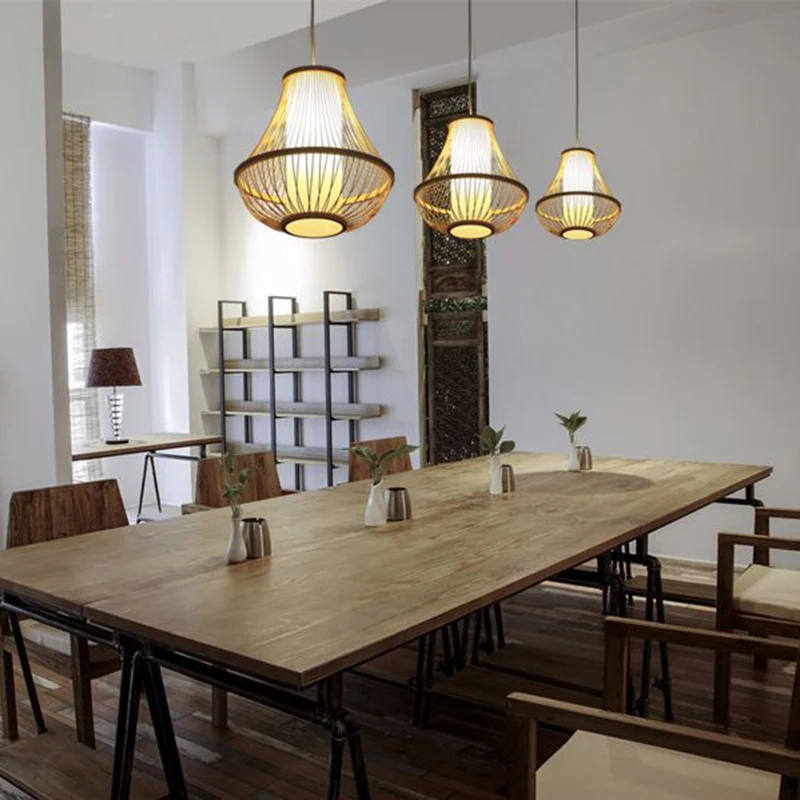 Peervormige hanglamp, eigentijdse bamboe restauranthanglamp met één lamp hout Clearhalo