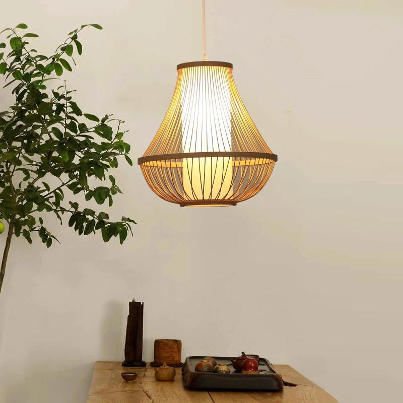 Peervormige hanglamp, eigentijdse bamboe restauranthanglamp met één lamp hout Clearhalo