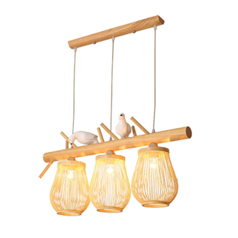 Peervormige hanglamp Scandinavische stijl, bamboe, eetkamer, hangend eilandlicht met vogeldecor hout Clearhalo