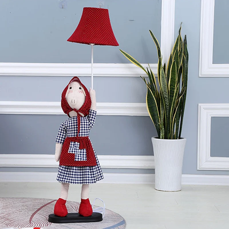 Pig Lady vloerverlichting cartoon stof 1 kop rode staande vloerlamp met belkap Clearhalo
