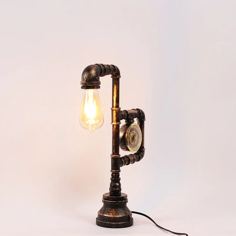 Pijp en Klok Slaapkamer Tafellamp Industrieel Metaal 1 Kop Bronzen Nachtkastje Lamp Clearhalo