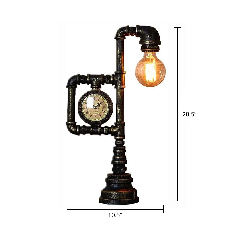 Pijp en Klok Slaapkamer Tafellamp Industrieel Metaal 1 Kop Bronzen Nachtkastje Lamp Clearhalo
