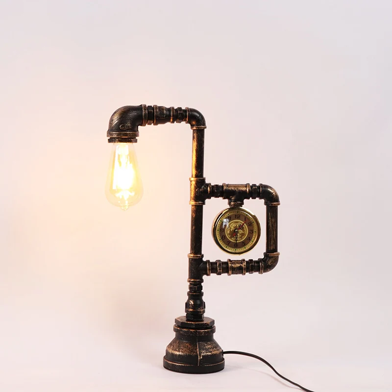 Pijp en Klok Slaapkamer Tafellamp Industrieel Metaal 1 Kop Bronzen Nachtkastje Lamp Clearhalo