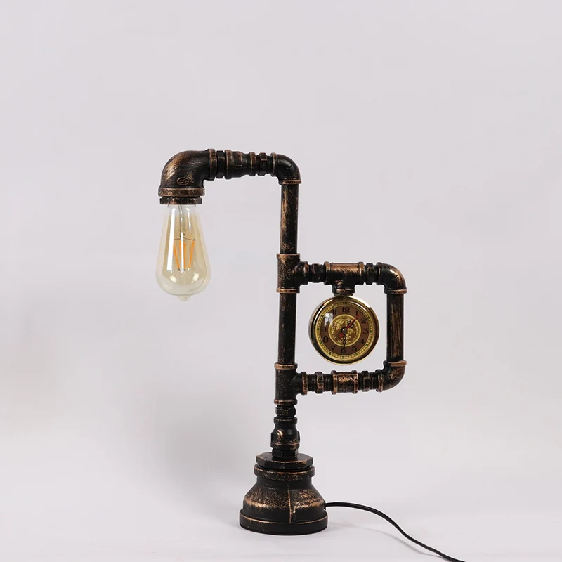 Pijp en Klok Slaapkamer Tafellamp Industrieel Metaal 1 Kop Bronzen Nachtkastje Lamp Clearhalo