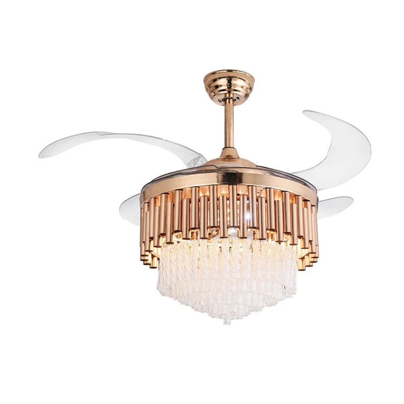 Pijp-plafondventilator Licht Modern Kristal Goud Led-inbouwlamp met afstandsbediening/frequentieconversie voor woonkamer C...