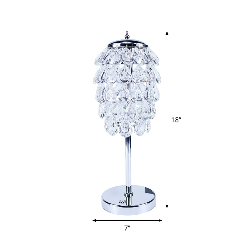 Pipe Cone LED-nachtkastjelamp Modern helder/champagnekristallen tafelverlichting met chromen staafstam Clearhalo