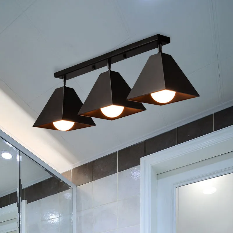 Piramidale plafondlamp van ijzer met draaibare kap, industriële 1/2/3-kops lounge, semi-inbouwarmatuur zwart/wit Clearhalo