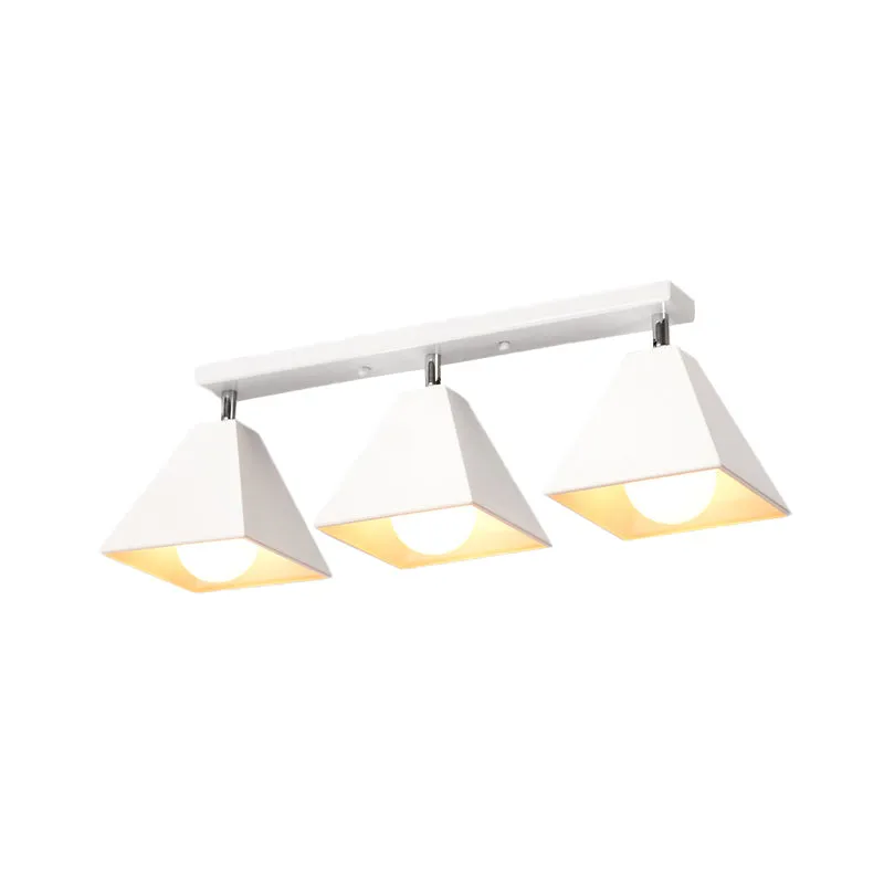 Piramidale plafondlamp van ijzer met draaibare kap, industriële 1/2/3-kops lounge, semi-inbouwarmatuur zwart/wit Clearhalo