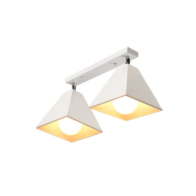 Piramidale plafondlamp van ijzer met draaibare kap, industriële 1/2/3-kops lounge, semi-inbouwarmatuur zwart/wit Clearhalo