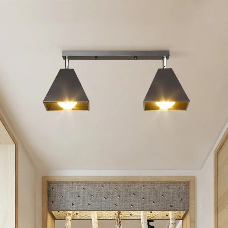 Piramidale plafondlamp van ijzer met draaibare kap, industriële 1/2/3-kops lounge, semi-inbouwarmatuur zwart/wit Clearhalo