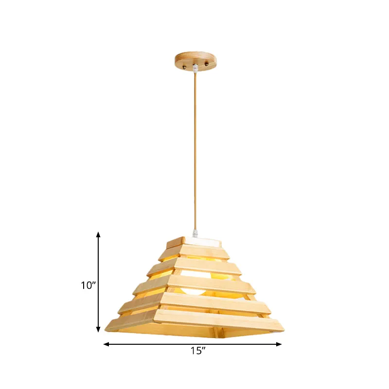 Piramide hanglamp Aziatisch houten 1-lamps eettafel hanglamp met kooiontwerp beige Clearhalo