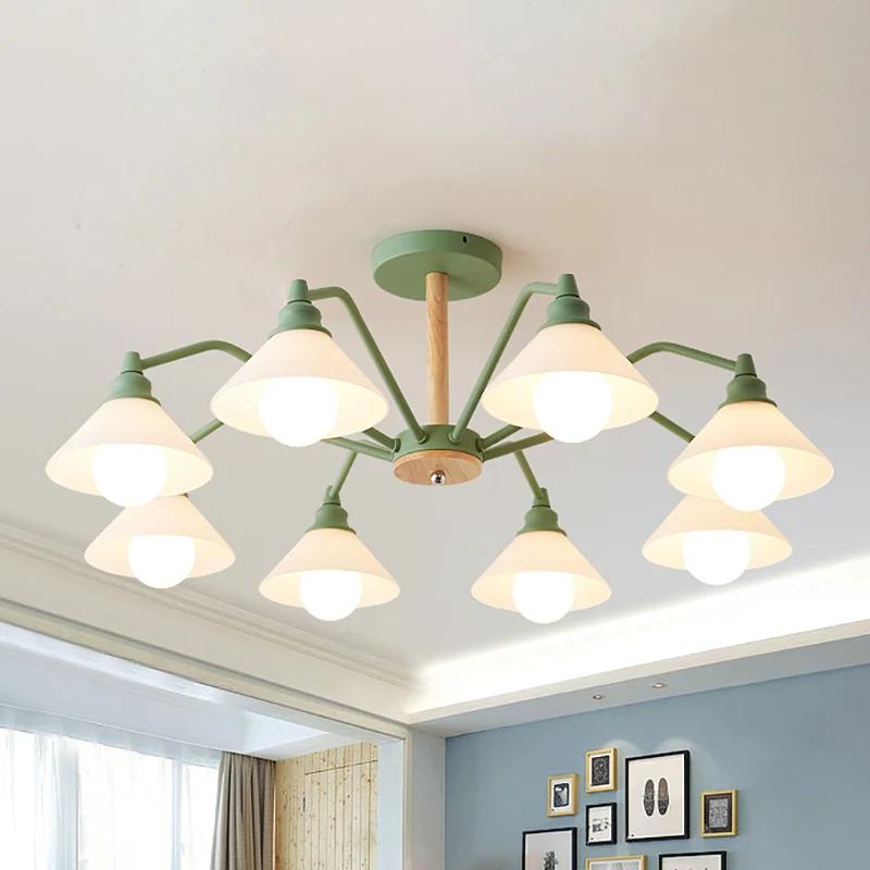 Piramide woonkamerkroonluchter metaal 8 lichts moderne hanglampen zwart/groen/grijs Clearhalo