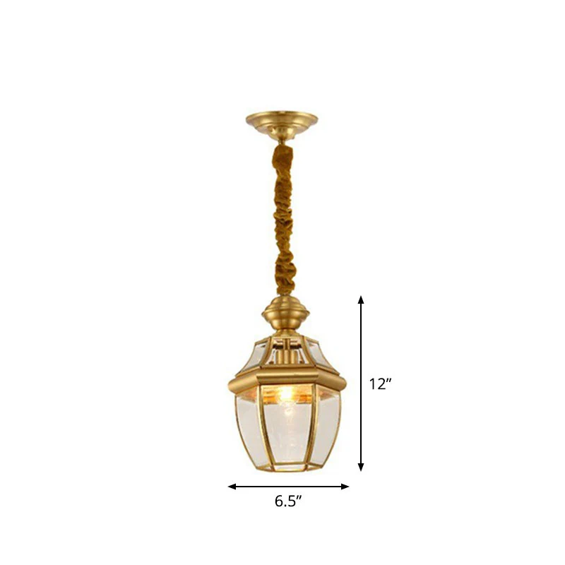 Plafond hangende lantaarn antieke ovale helder glazen hanglamp messing voor eetkamer Clearhalo
