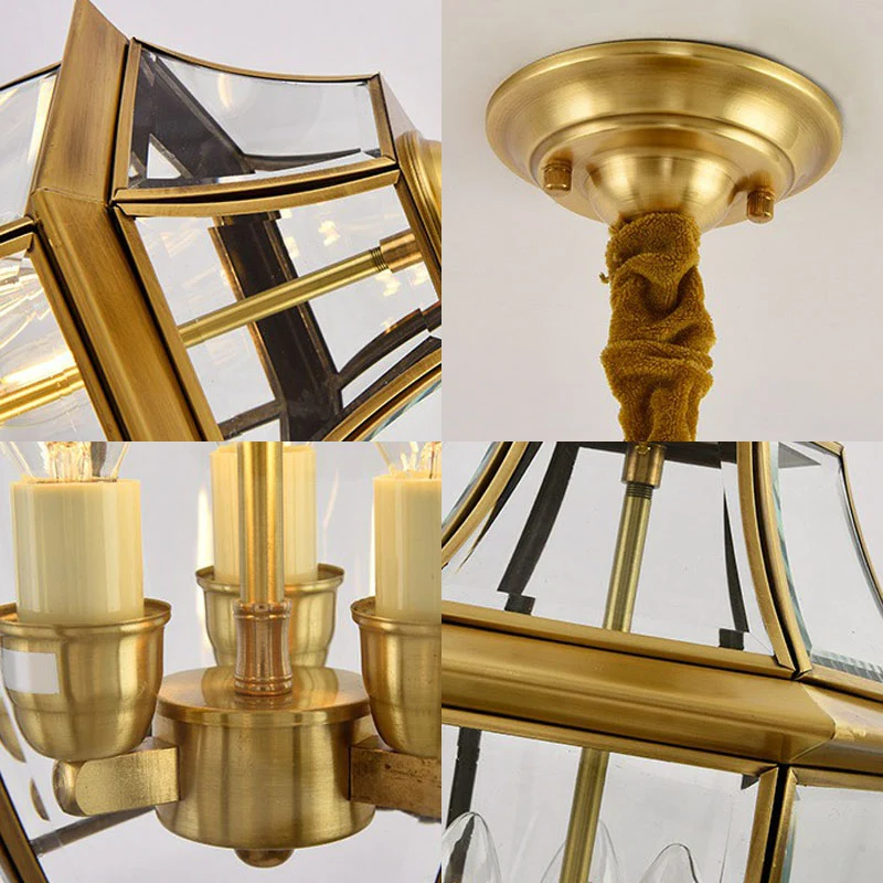 Plafond hangende lantaarn antieke ovale helder glazen hanglamp messing voor eetkamer Clearhalo