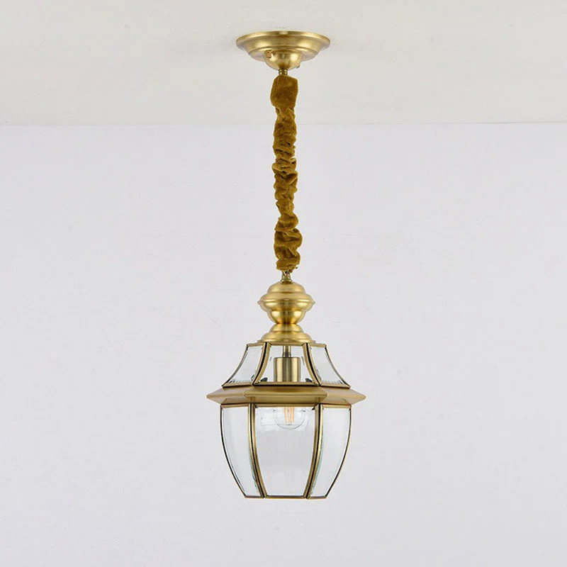 Plafond hangende lantaarn antieke ovale helder glazen hanglamp messing voor eetkamer Clearhalo