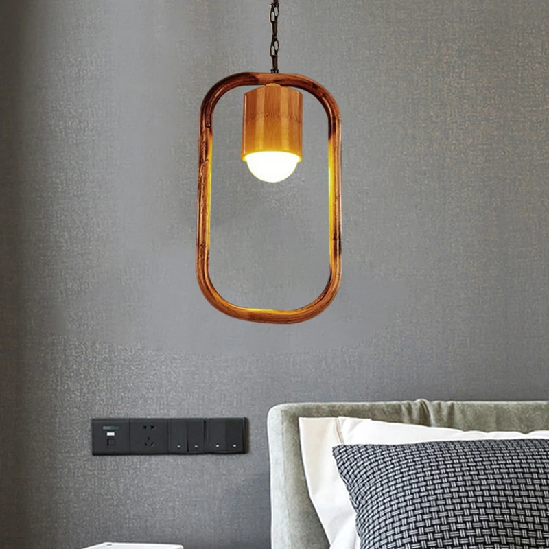 Plafondhanger met één licht Retro Hout Messing Hangende hanger voor Bar Coffee Shop Clearhalo