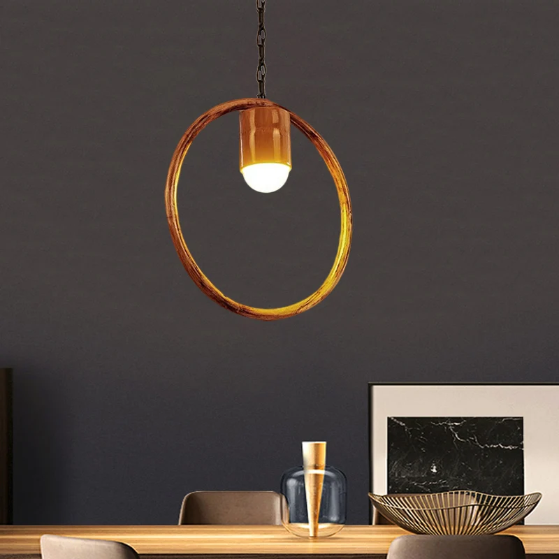 Plafondhanger met één licht Retro Hout Messing Hangende hanger voor Bar Coffee Shop Clearhalo