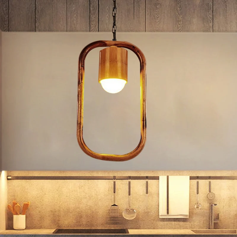 Plafondhanger met één licht Retro Hout Messing Hangende hanger voor Bar Coffee Shop Clearhalo
