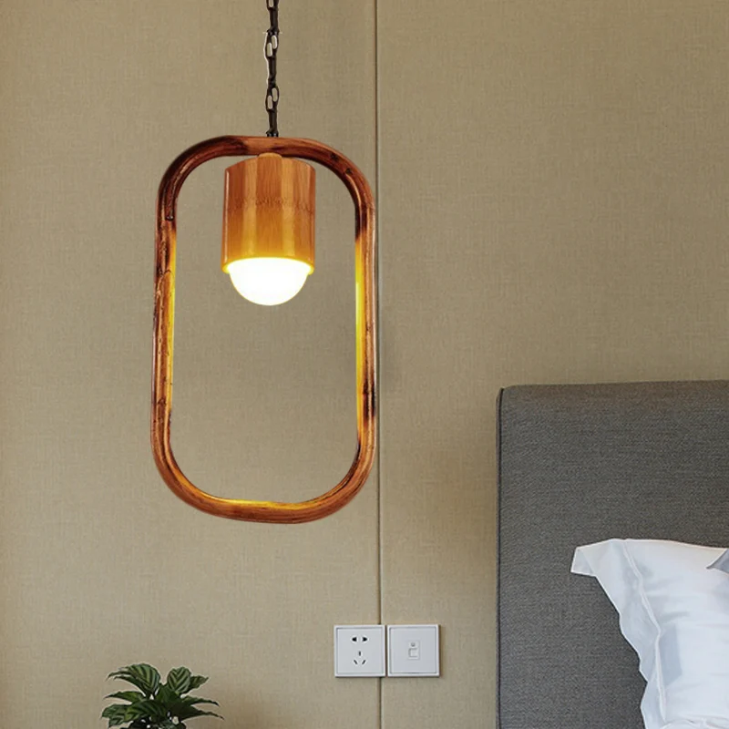 Plafondhanger met één licht Retro Hout Messing Hangende hanger voor Bar Coffee Shop Clearhalo