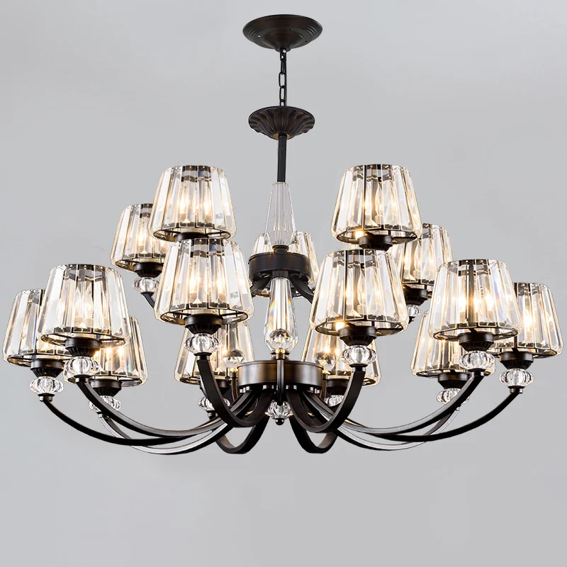 Plafondhanglamp Klassieke slaapkamerkroonluchter met kegelvormige kristallen kap zwart Clearhalo