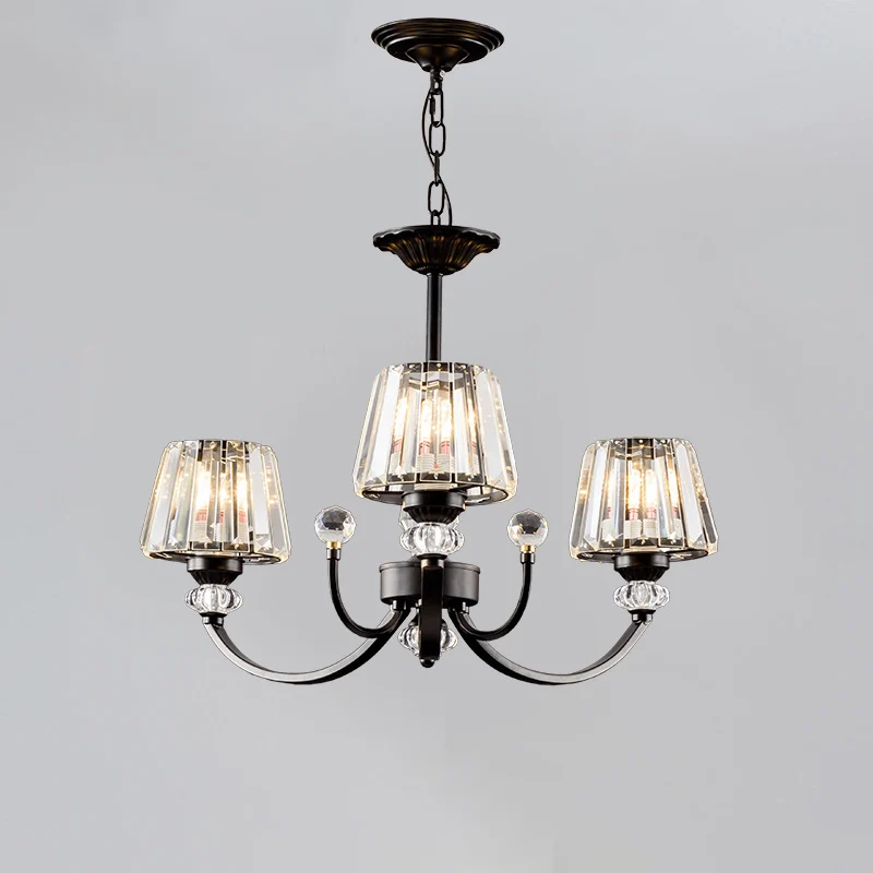 Plafondhanglamp Klassieke slaapkamerkroonluchter met kegelvormige kristallen kap zwart Clearhalo