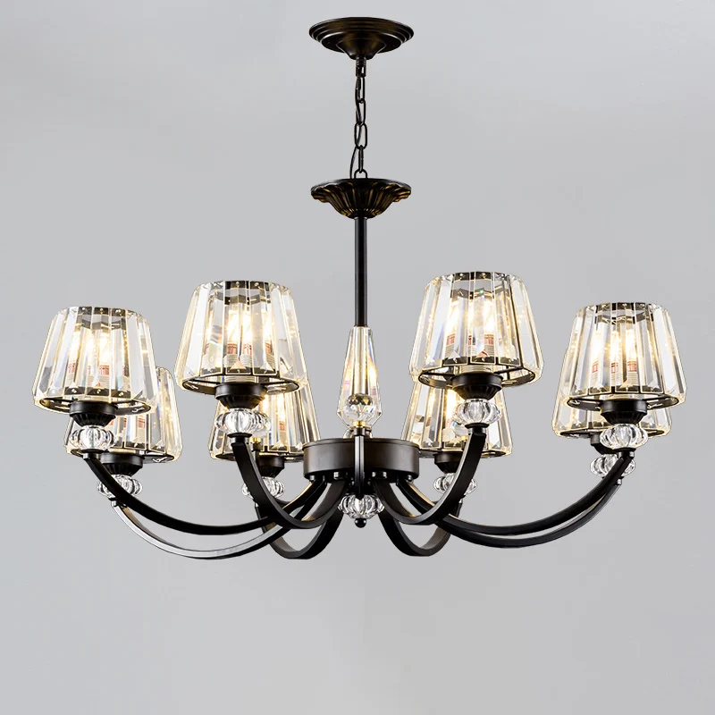 Plafondhanglamp Klassieke slaapkamerkroonluchter met kegelvormige kristallen kap zwart Clearhalo