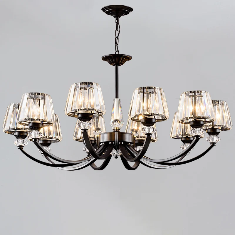 Plafondhanglamp Klassieke slaapkamerkroonluchter met kegelvormige kristallen kap zwart Clearhalo