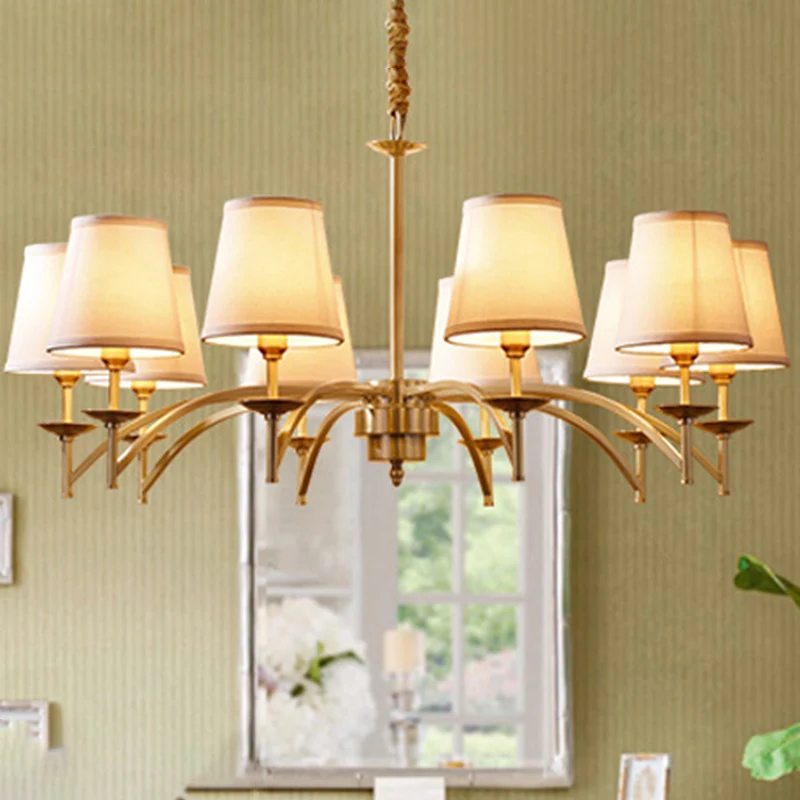 Plafondkroonluchter met 6/8/10 lampen, traditionele taps toelopende hanglamp van stof, goud Clearhalo