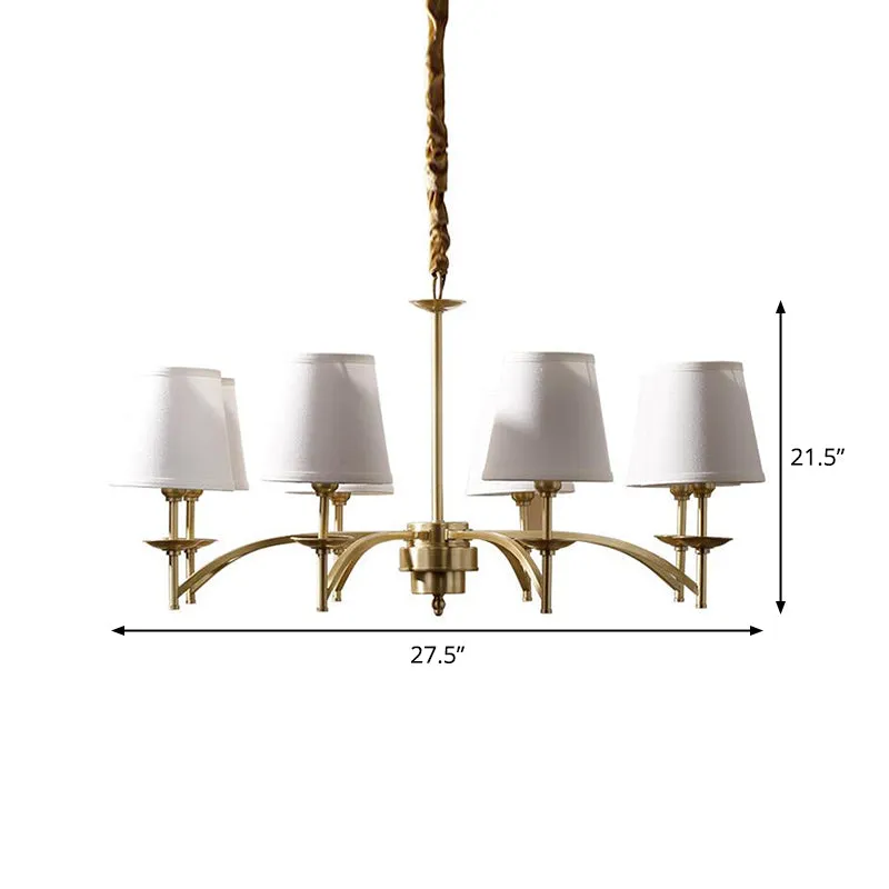 Plafondkroonluchter met 6/8/10 lampen, traditionele taps toelopende hanglamp van stof, goud Clearhalo