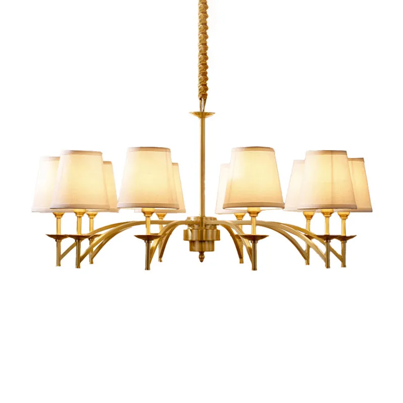 Plafondkroonluchter met 6/8/10 lampen, traditionele taps toelopende hanglamp van stof, goud Clearhalo