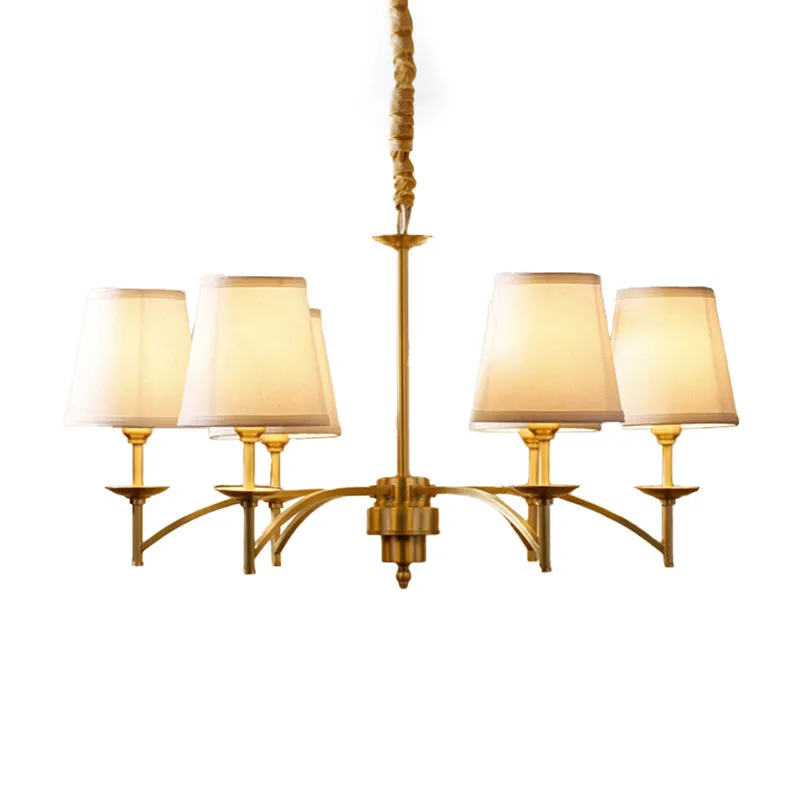 Plafondkroonluchter met 6/8/10 lampen, traditionele taps toelopende hanglamp van stof, goud Clearhalo