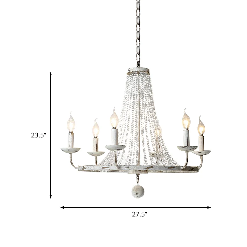 Plafondkroonluchter met 6 lampen, traditionele kristallen hangende lamp noodlijdend wit Clearhalo
