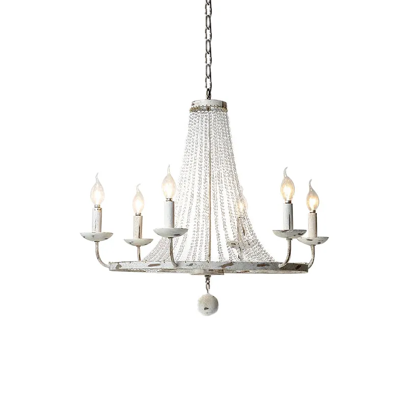 Plafondkroonluchter met 6 lampen, traditionele kristallen hangende lamp noodlijdend wit Clearhalo