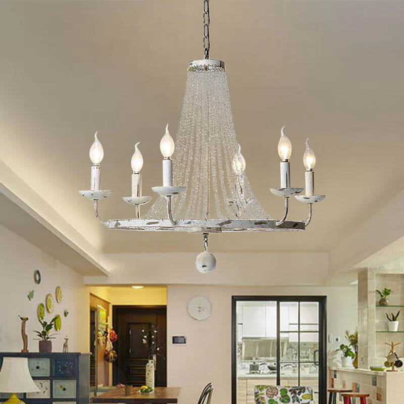 Plafondkroonluchter met 6 lampen, traditionele kristallen hangende lamp noodlijdend wit Clearhalo