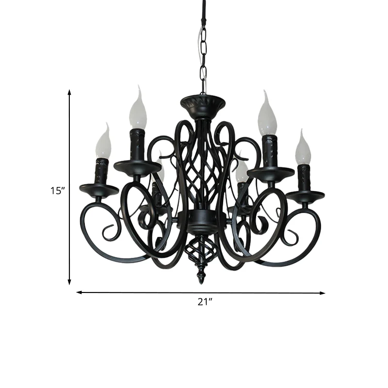 Plafondkroonluchter met 6/8 lampjes, minimalistische kaarsstijl, metalen hanglampset met gedraaide arm, zwart Clearhalo