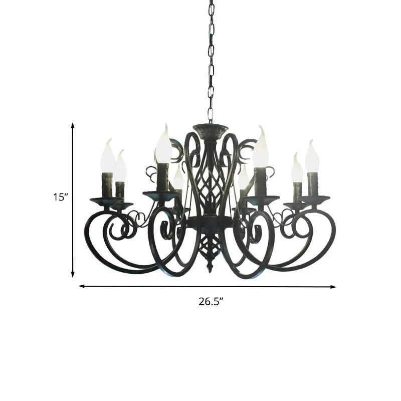 Plafondkroonluchter met 6/8 lampjes, minimalistische kaarsstijl, metalen hanglampset met gedraaide arm, zwart Clearhalo
