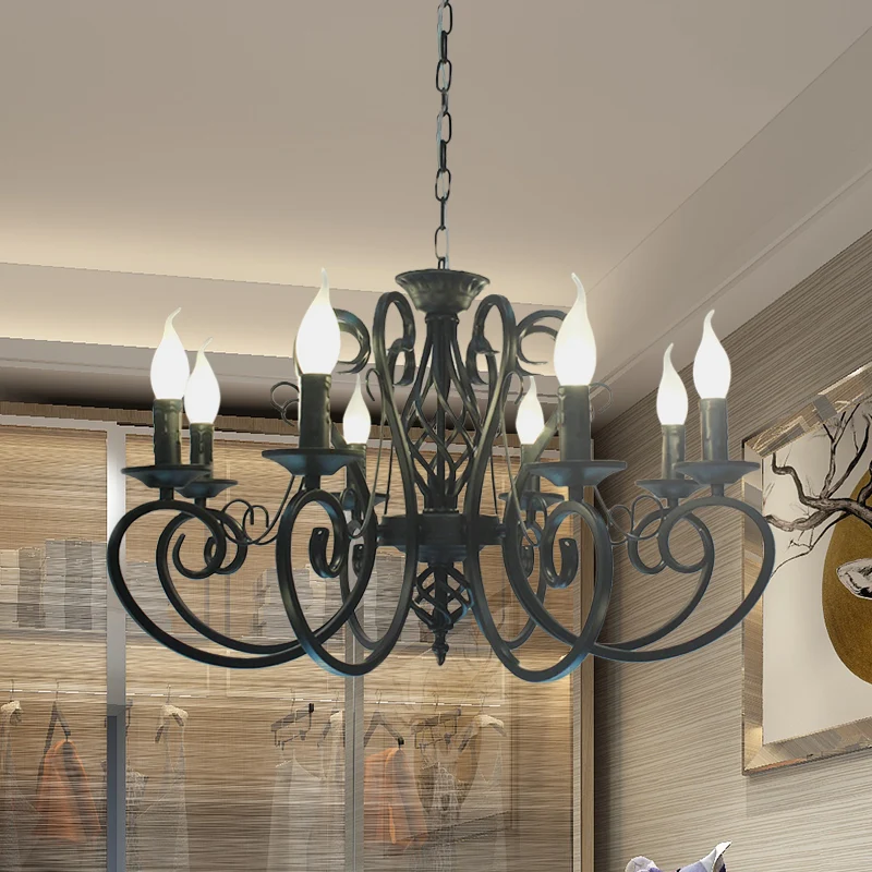 Plafondkroonluchter met 6/8 lampjes, minimalistische kaarsstijl, metalen hanglampset met gedraaide arm, zwart Clearhalo
