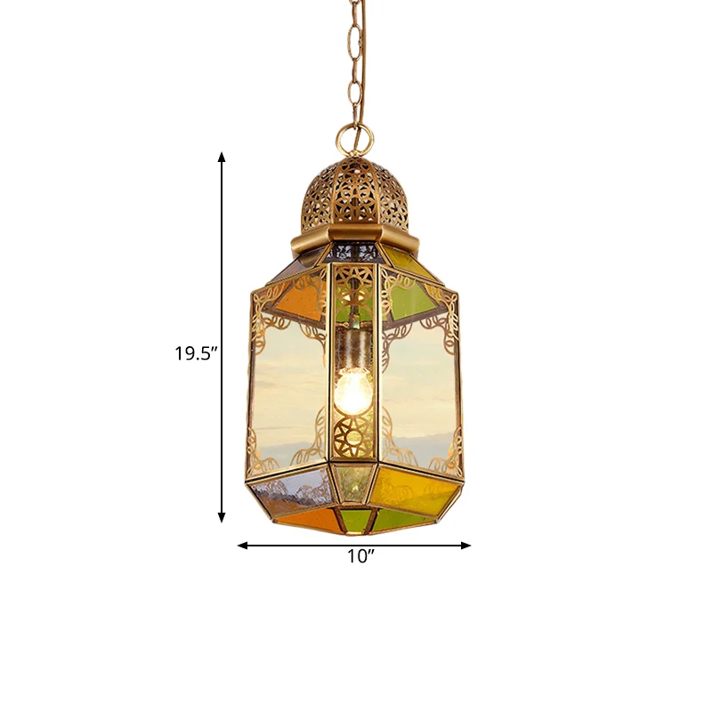Plafondlamp met enkele lamp, retro woonkamerhanger met lantaarn van helder glas messing Clearhalo