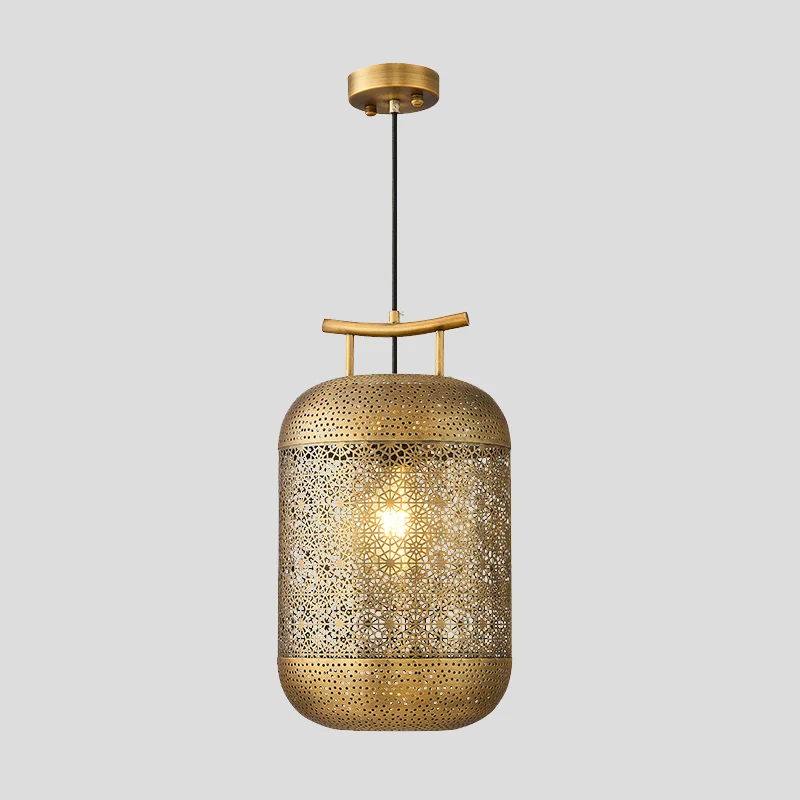 Plafondlamp met 1 kop cilinder, kolonialistisch goud metallic, neerwaartse verlichting voor eetkamer Clearhalo